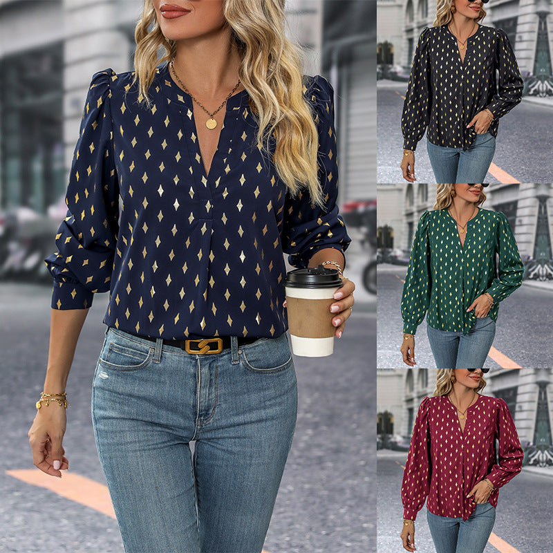 Damen Bluse Rüschendetails Glitzerdruck Eveloria - Eveloria