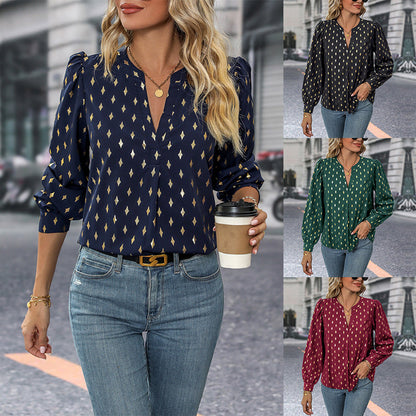 Damen Bluse Rüschendetails Glitzerdruck Eveloria - Eveloria