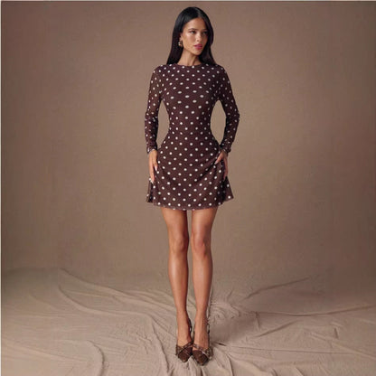 Damen Mini-Kleid Gepunktet mit transparenten Ärmeln