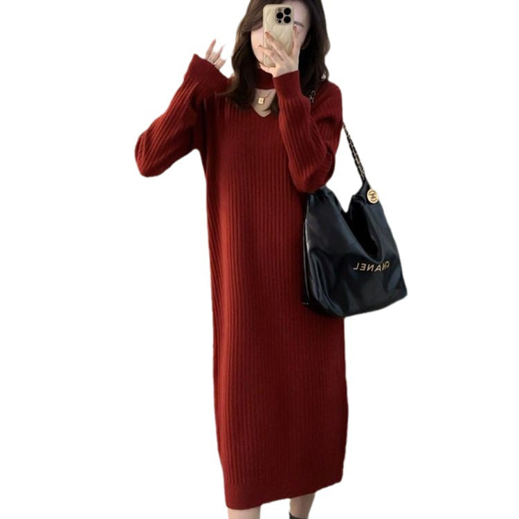 Damen Strickkleid V-Ausschnitt Rippdesign Eveloria