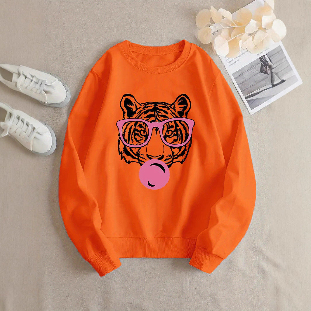 Damen Sweatshirt Tiger-Design Lässiger Schnitt Eveloria - Eveloria