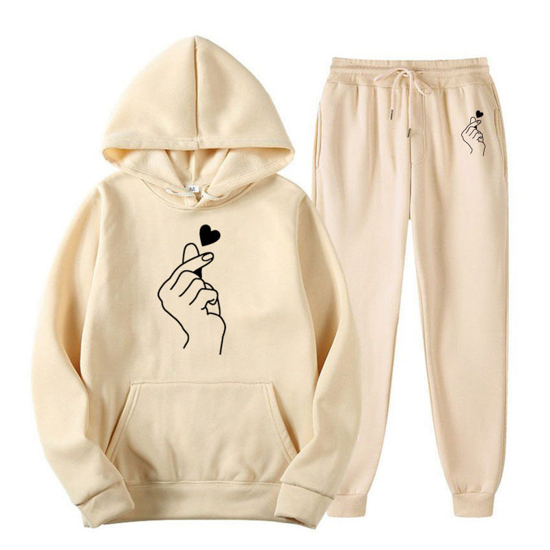 Damen Jogginganzug Bequem Herzmotiv Grau Eveloria