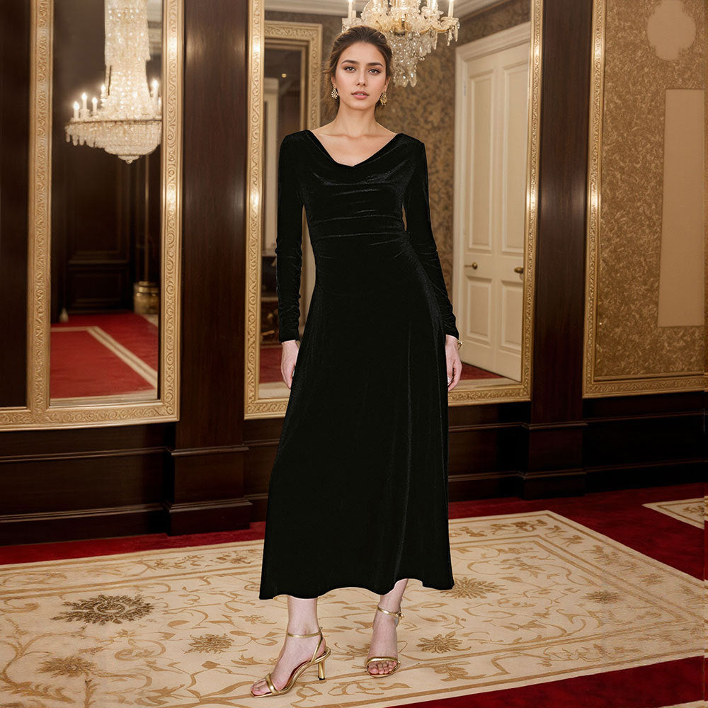 Damen Maxikleid Cowl-Ausschnitt Längsärmel Eveloria - Eveloria