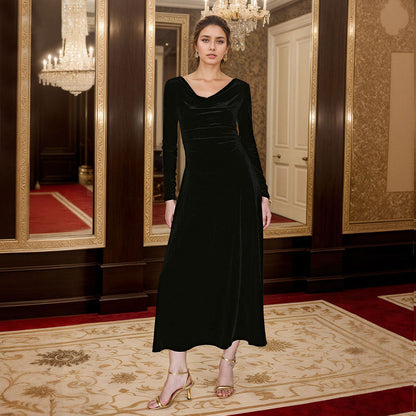 Damen Maxikleid Cowl-Ausschnitt Längsärmel Eveloria - Eveloria