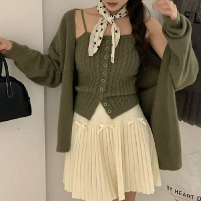 Damen Strickset Knopfleiste Lässig Grau Eveloria