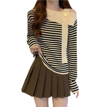 Damen Langarmshirt Asymmetrischer Ausschnitt Eveloria