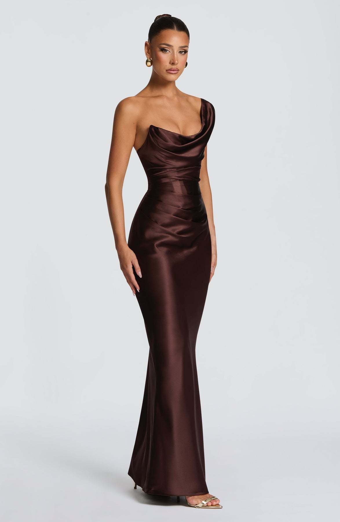 Damen Abendkleid Schulterfrei Satin Eveloria