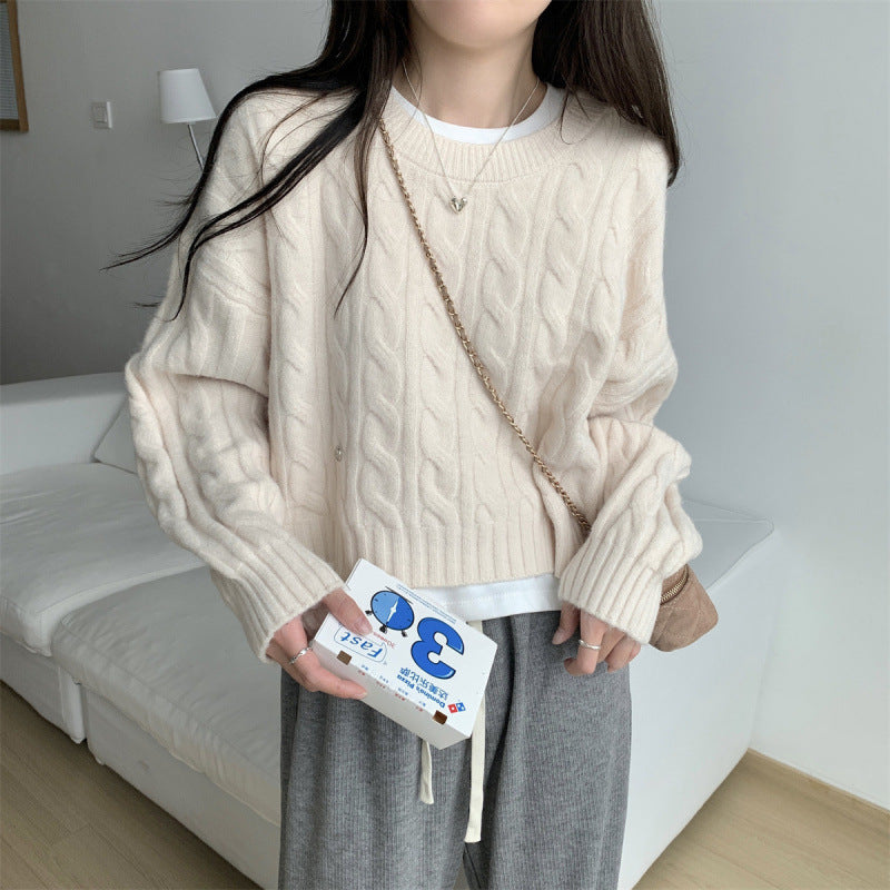 Damen Grobstrickpullover Lässig Zopfmuster Eveloria