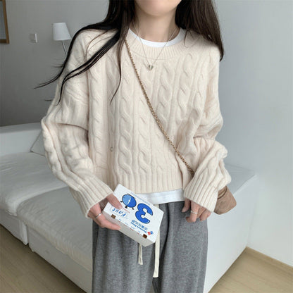 Damen Grobstrickpullover Lässig Zopfmuster Eveloria