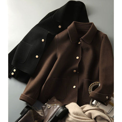 Damen Wollmantel Modisch Schwarz Eveloria - Eveloria