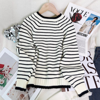 Damen Pullover V-Ausschnitt Streifen Lässig Beige