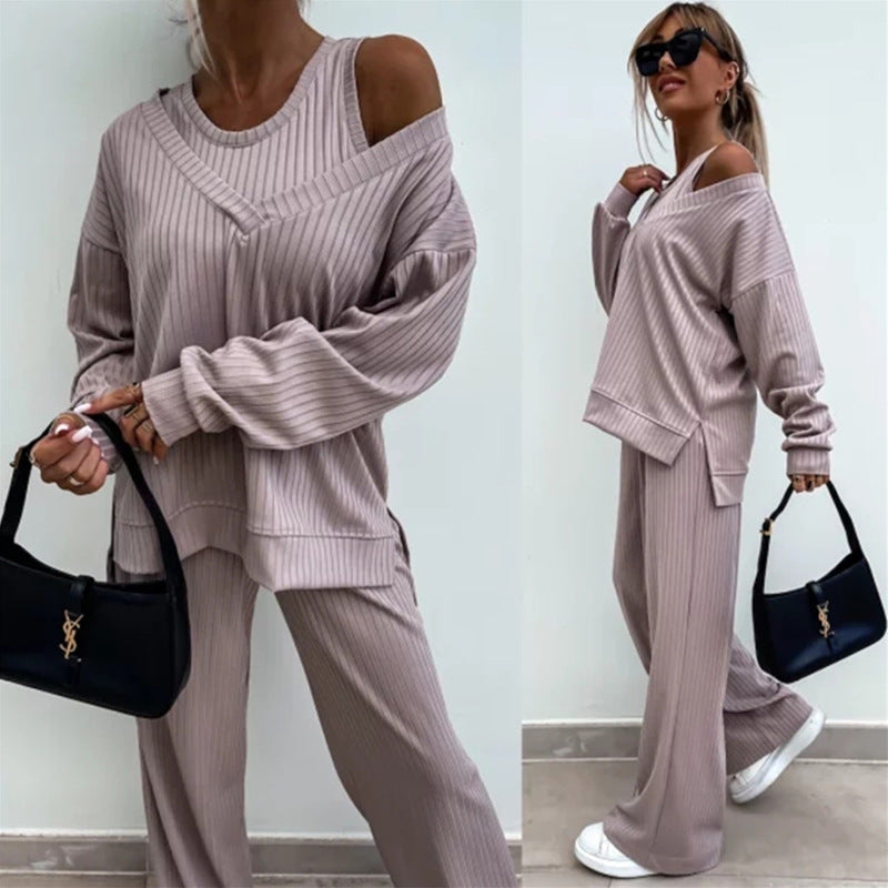Damen Lounge-Set Schulterfreies Oberteil Weite Hose Eveloria - Eveloria