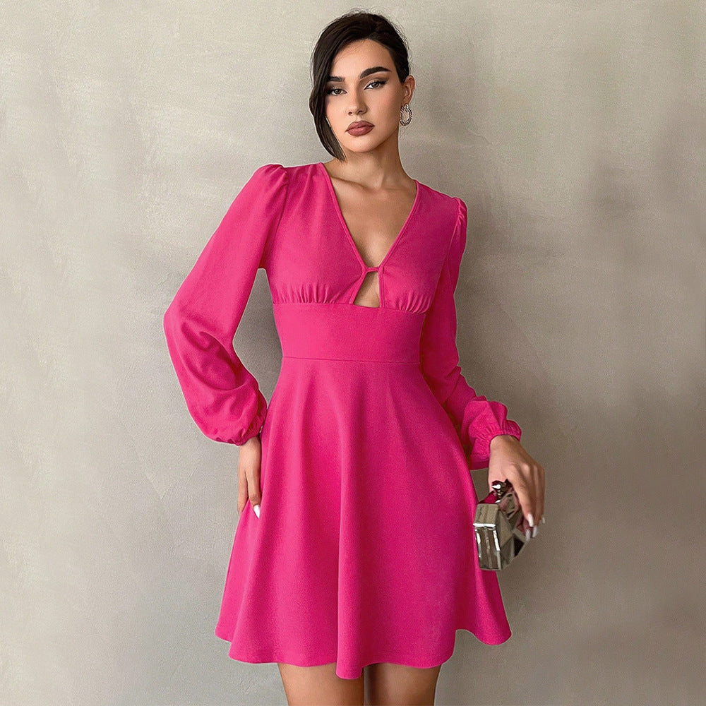 Damen Minikleid V-Ausschnitt Puffärmel Eveloria - Eveloria
