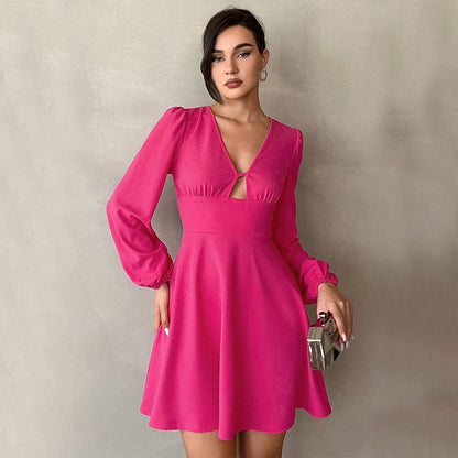 Damen Minikleid V-Ausschnitt Puffärmel Eveloria - Eveloria
