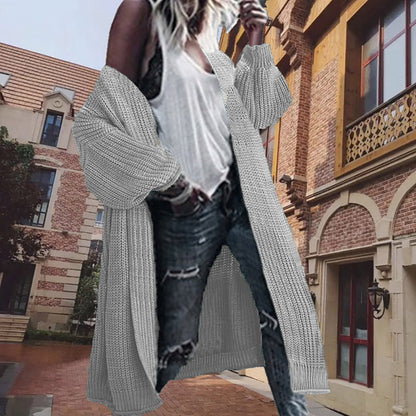 Damen Cardigan Grobstrick Voluminöse Ärmel Beige
