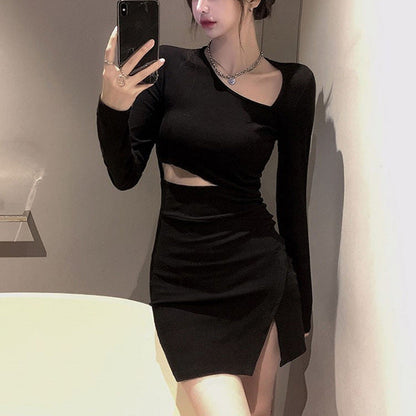 Damenkleid Asymmetrischer Ausschnitt Seitlicher Schlitz