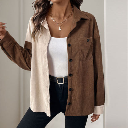 Damen Cordbluse Kontrastdetails Eveloria