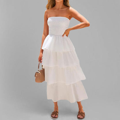 Damen Maxikleid Schulterfrei Voluminöse Rüschenschichten Eveloria