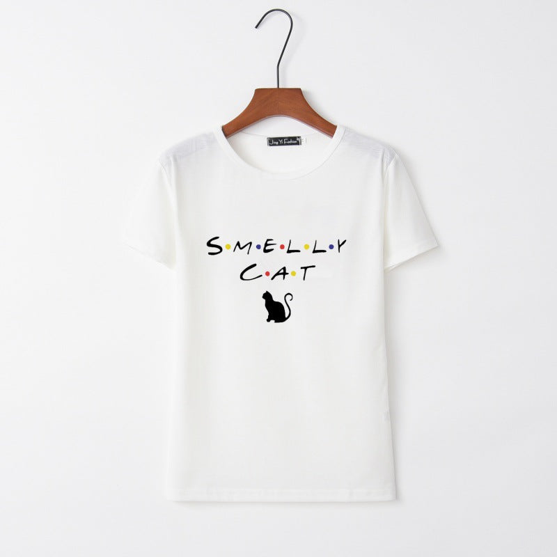 Damen T-Shirt Katzenmotiv Rundhals