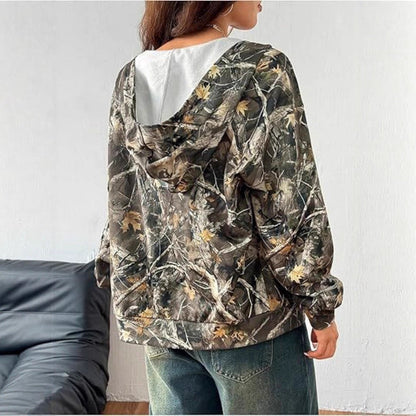 Damen Kapuzenjacke Camouflage Muster Locker Passform