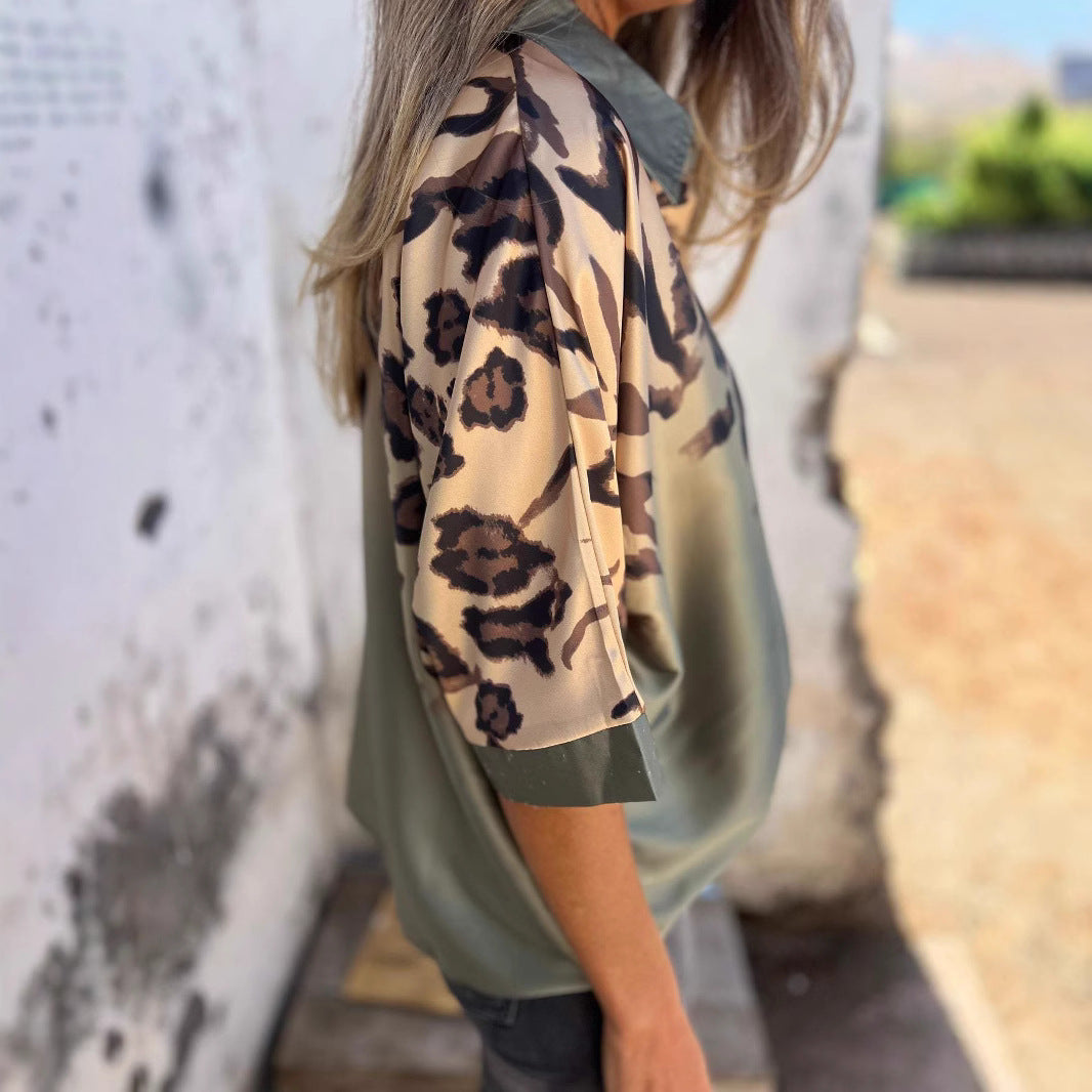 Damen Seidenbluse Leo-Muster Elegante Bluse Eveloria