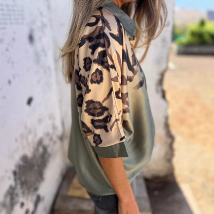 Damen Seidenbluse Leo-Muster Elegante Bluse Eveloria