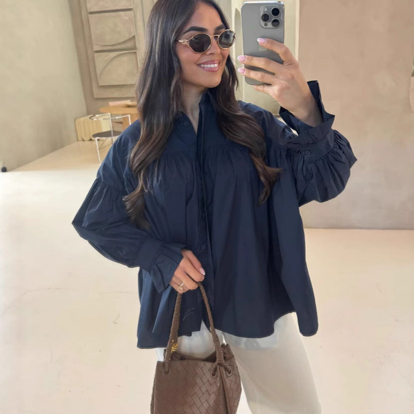 Damen Oversized Bluse Raffungen Eveloria