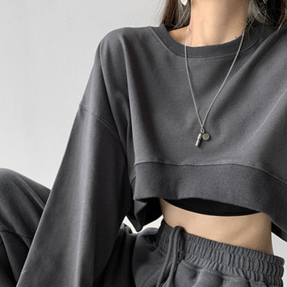 Damen Crop-Sweatshirt Weit Ärmel Modischer Schnitt