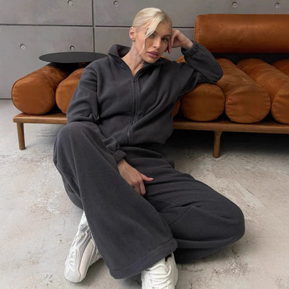 Damen Fleece Trainingsanzug Hochkragen Reißverschluss Eveloria