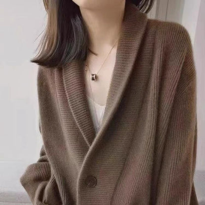 Damen Grobstrickcardigan Klassisch Revers Beige