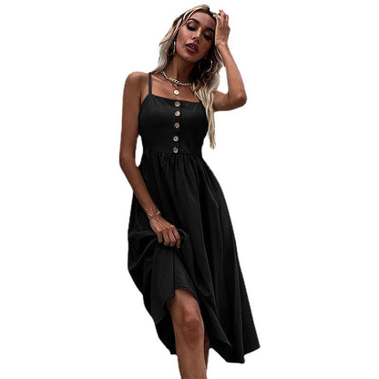 Damen Midi-Kleid mit Knopfleiste und verstellbaren Trägern Eveloria