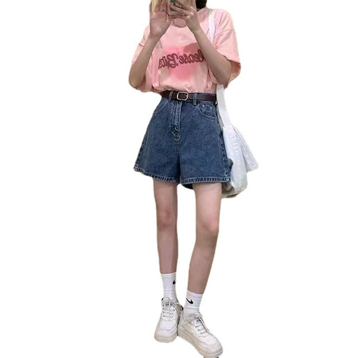 Damen Denim Shorts Hohe Taschen Locker