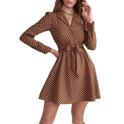 Damen Mini-Kleid Gepunktet Mit Gürtel