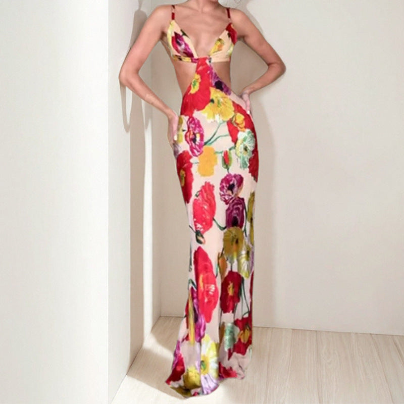 Damen Maxikleid Floralmuster Cut-Out-Design