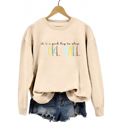 Damen Sweatshirt Bunt Pickleball-Druck Grau