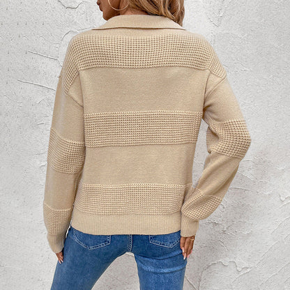 Damen Strickpullover Wellenmuster Moderner Ausschnitt Eveloria