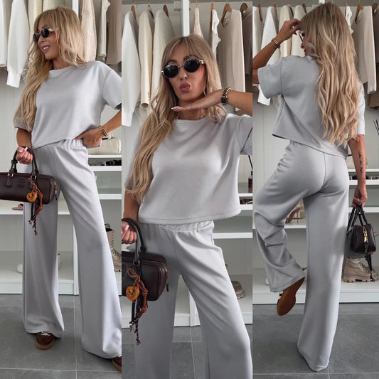Damen Cropped Oberteil Set mit weiter Hose Eveloria - Eveloria