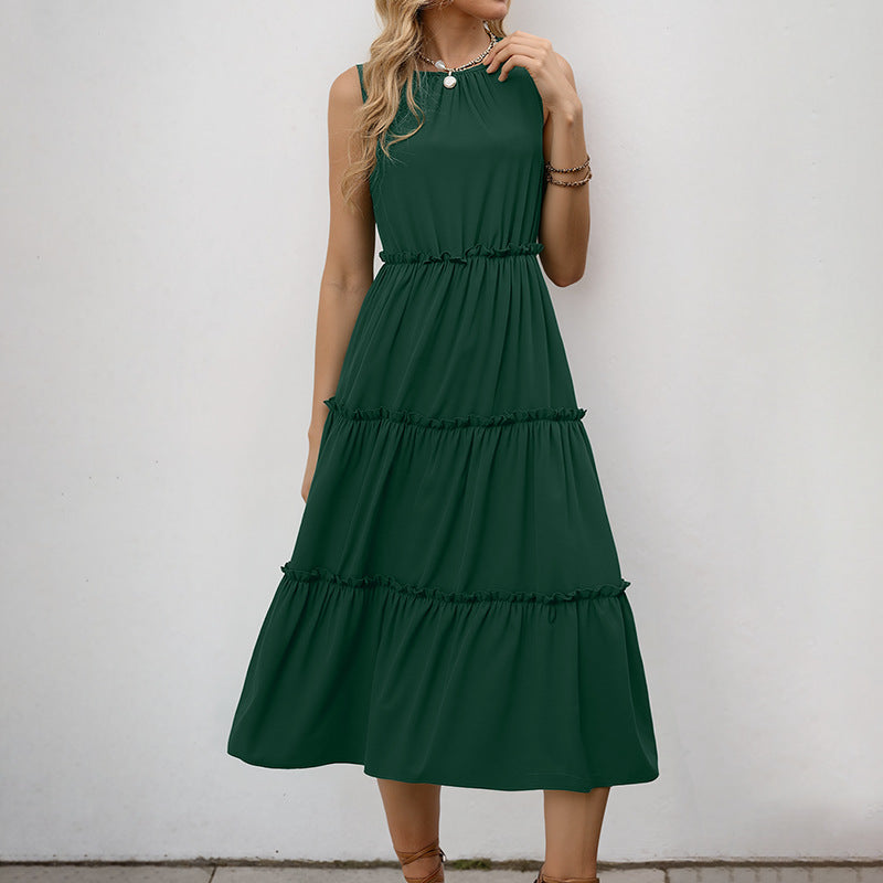 Damen Maxikleid Rüschendetails Elastischer Taillenzug Eveloria
