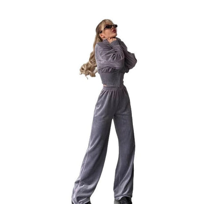 Damen Fleece Trainingsanzug Kurzreißverschluss Elastischer Bund