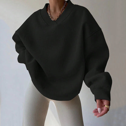 Damen Oversized Sweatshirt V-Ausschnitt Breiter Bund Eveloria