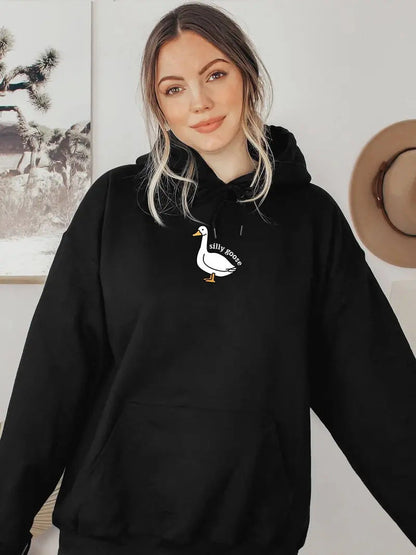 Damen Kapuzenpullover Gänsemotiv Weiches Fleece Innen Eveloria