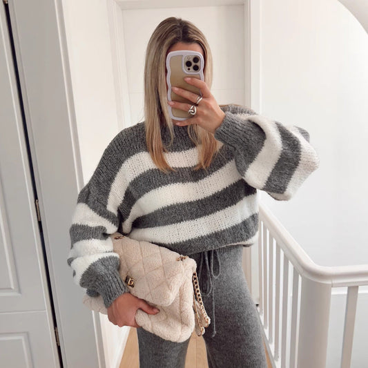 Damen Cropped-Pullover Breite Streifen Hoher Kragen Eveloria - Eveloria