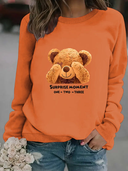Damen Sweatshirt Bärenmotiv Baumwolle Weiß