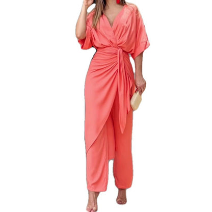 Damen Wickeljumpsuit Eleganter Schnitt Lässig Eveloria