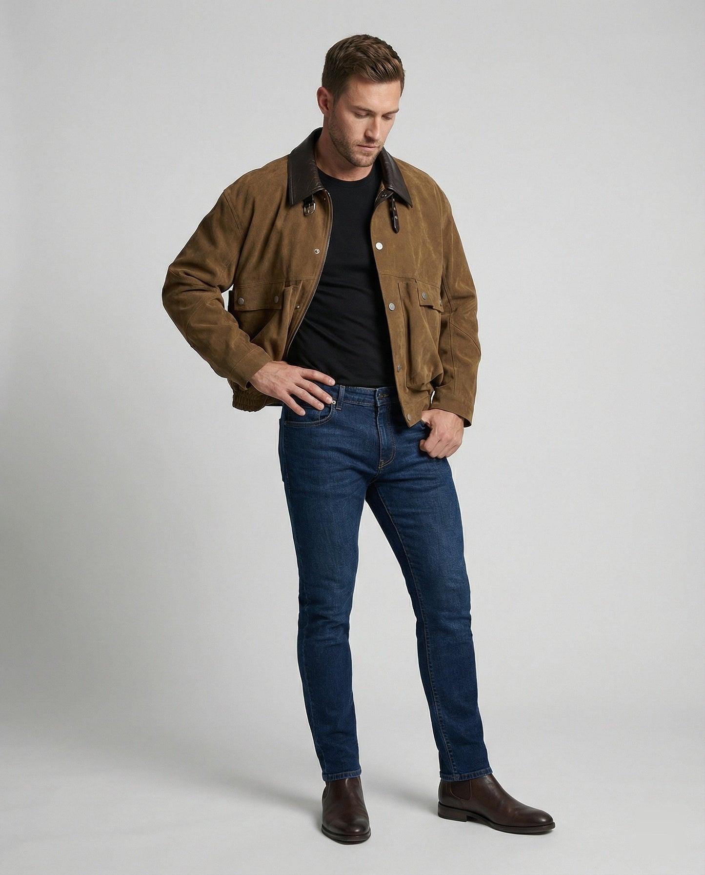 Herren Lederblouson Boxy Wildleder