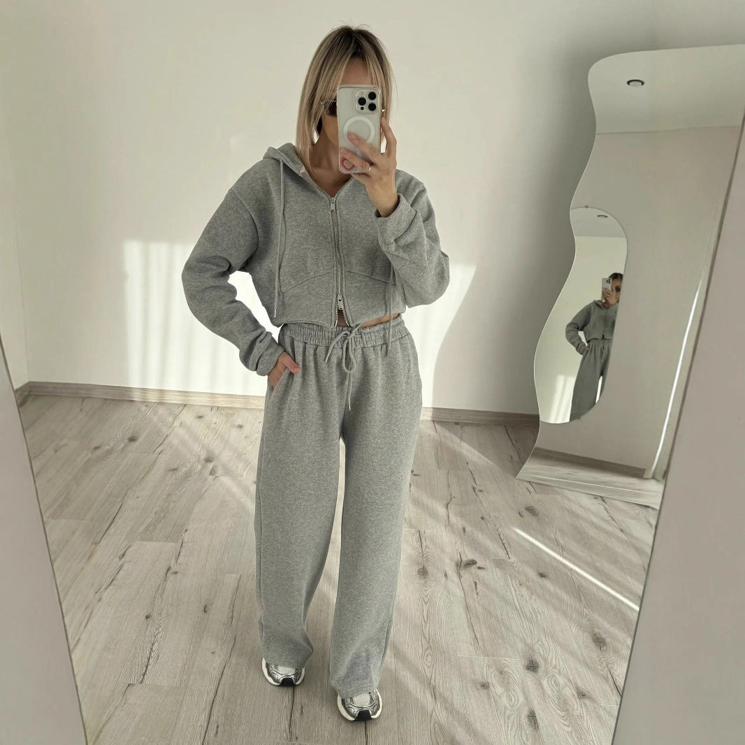 Damen Fleece-Loungewear-Set mit Kapuze und verstellbarem Bund