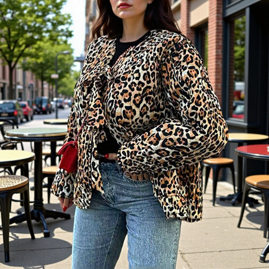 Damen Jacke Gemustert Mit Bindegürtel Schwarz Eveloria - Eveloria