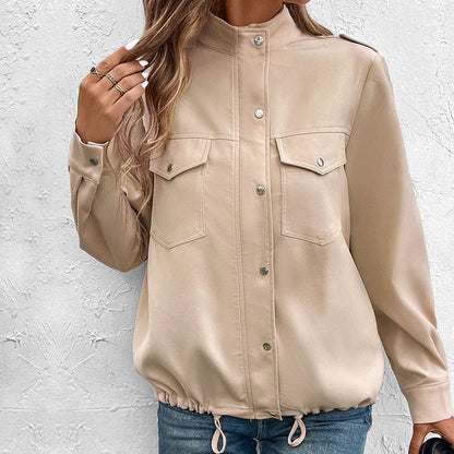 Damen Overshirtjacke Leicht Dekorative Druckknöpfe Blau