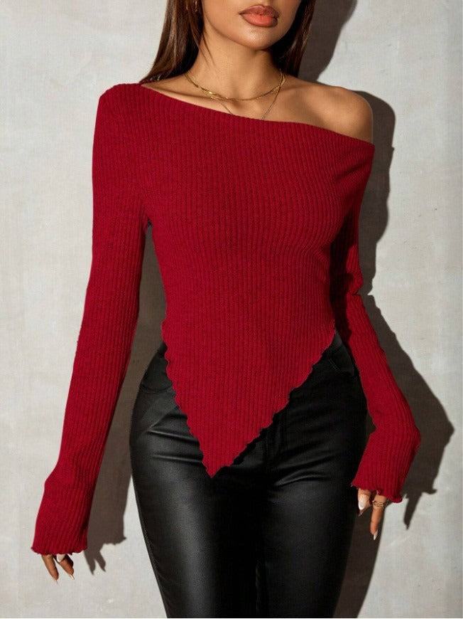Damen Asymmetrischer Strickpullover Eveloria