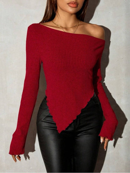 Damen Asymmetrischer Strickpullover Eveloria
